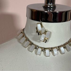 Vintage Art Deco White Thermoset Lucite Gold Choker Necklace Earring Set